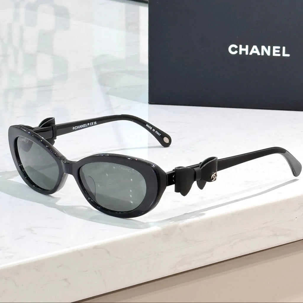 Chanel Cat Eye Sunglasses Black Acetate Calfskin CH9181